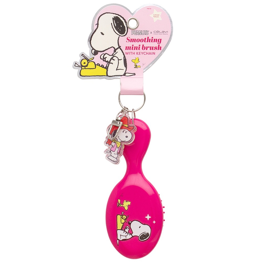 Snoopy x Celavi & Woodstock Pink Mini Tangle Free Hair Brush Bag Charm Keychain